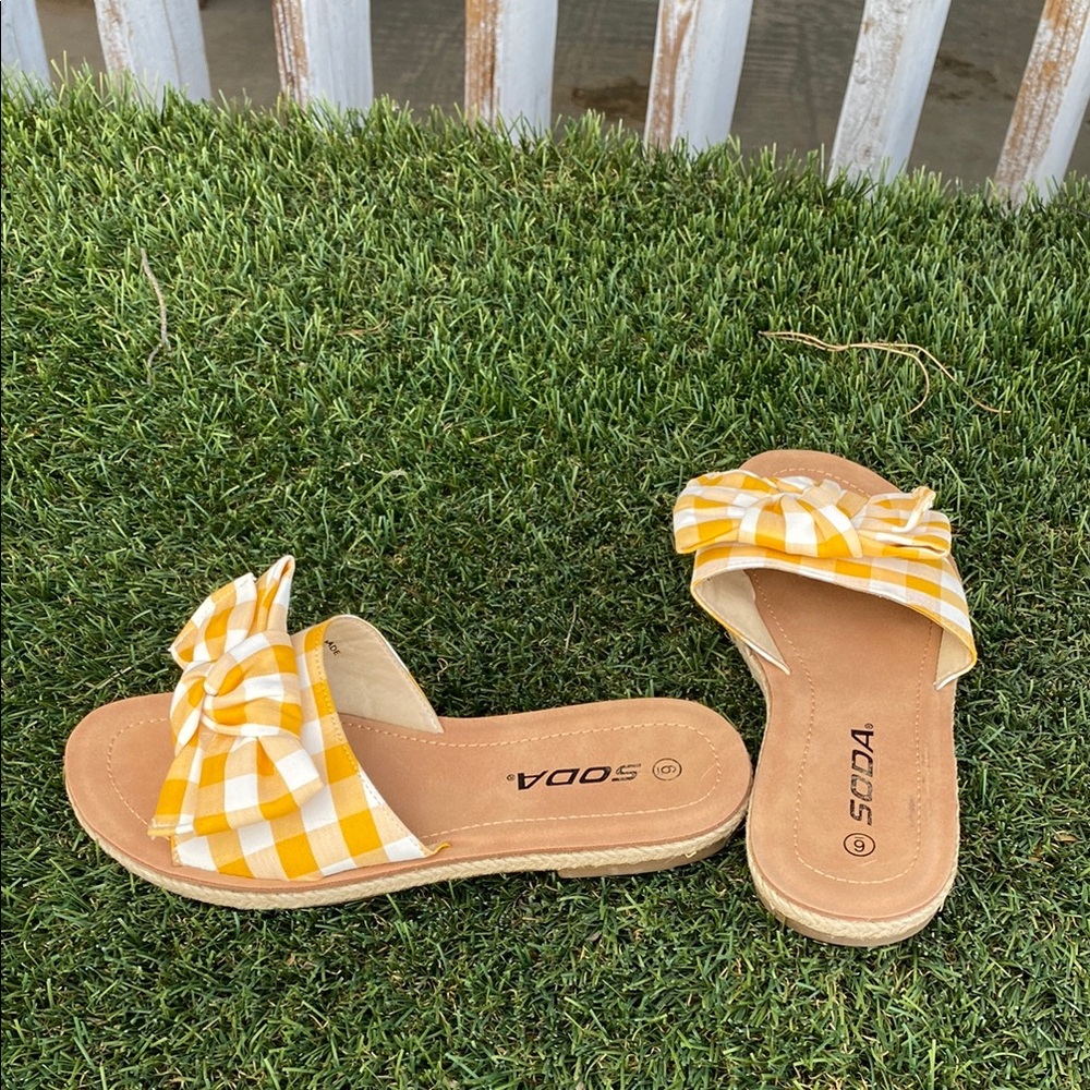 Soda Yellow Checkered Sandals